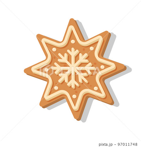 Christmas gingerbread snowflake. Sweet homemade glazed biscuit. Christmas gingerbread snowflake. Sweet homemade glazed biscuit. 97011748