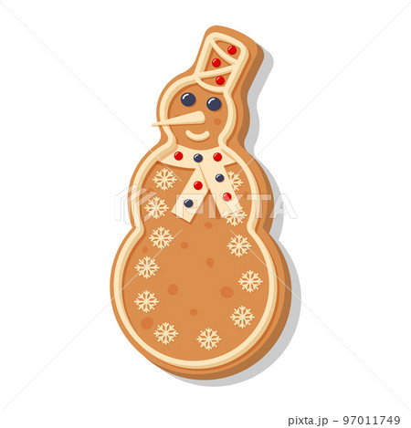 Gingerbread snowmen. Christmas icon. Sweet homemade glazed biscuit. 97011749