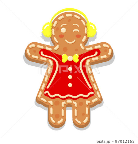 Gingerbread woman. Christmas icon. Sweet homemade glazed biscuit. Gingerbread woman. Christmas icon. Sweet homemade glazed biscuit. 97012165