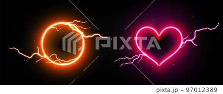 Lightning neon frames, round and heart borders Lightning neon frames, round and heart borders 97012389