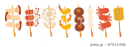 Yakitori set with different skewers, for asian fast food and take out restaurants Yakitori set with different skewers, for asian fast food and take out restaurants 97015496