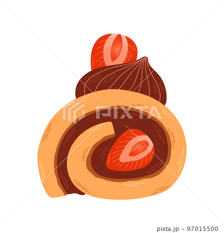 Strawberry vanilla chocolate cake roll. Japanese dessert roll. Strawberry vanilla chocolate cake roll. Japanese dessert roll. 97015500