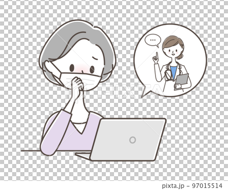 Senior woman receiving online medical treatment at home Senior woman receiving online medical treatment at home 97015514