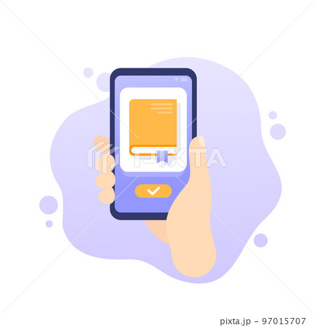 book reader app, phone in hand vector 97015707