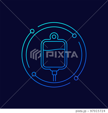 iv bag, medical drip icon, line vector 97015724