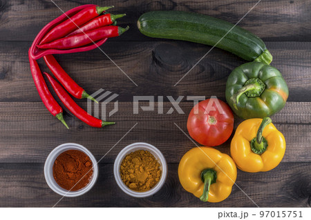 vegetables on wooden table 97015751