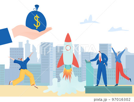 Business rocket startup concept, vector illustration, success people man woman character launch innovation technology, creative project. Business rocket startup concept, vector illustration, success people man woman character launch innovation technology, creative project. 97016302