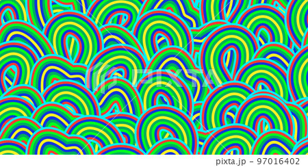 Abstract green purple trippy psychedelic seamless pattern in 70s hippie style 97016402