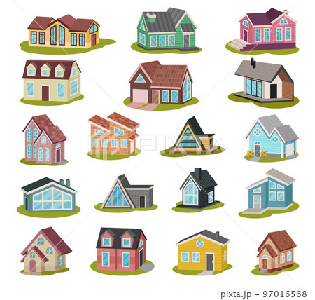 Different Houses and Residential Building and Cottage Big Vector Set 97016568