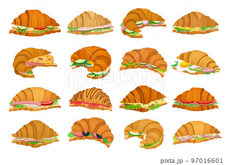 French Crunchy Croissants with Different Stuffing Big Vector Set 97016601