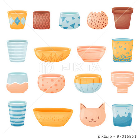 Ceramic Pots and Vessels of Different Shape Big Vector Set 97016851