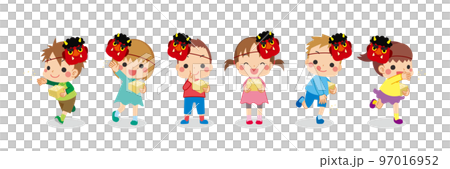 插圖集可愛的小孩扔豆子 Setsubun 變化白色背景人全身 插圖集可愛的小孩扔豆子 Setsubun 變化白色背景人全身 97016952