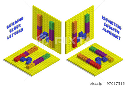 Isometric toy bricks of letter W. Letter from blocks for children poster and games. ABC typography. Realistic 3D vector isolated on white background Isometric toy bricks of letter W. Letter from blocks for children poster and games. ABC typography. Realistic 3D vector isolated on white background 97017516