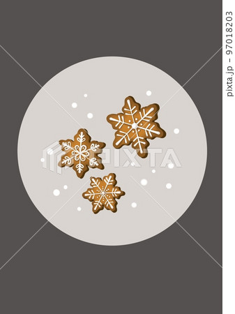Gingerbread cookies. Snowflakes. Christmas Card. Greeting card. Flat Gingerbread cookies. Snowflakes. Christmas Card. Greeting card. Flat 97018203