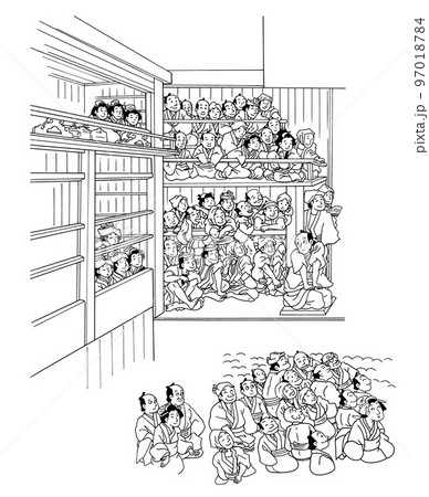 歌舞伎,羅漢台の客-線画 97018784