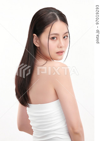 Beautiful young asian woman with clean fresh skin on white background, Face care, Facial treatment, Cosmetology, beauty and spa, Asian women portrait. 97019293