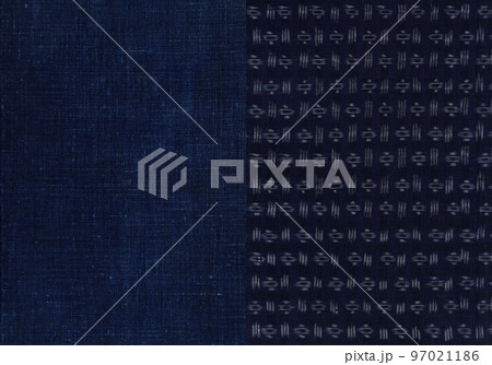 年代モノの藍染め、濃い目の生地と絣模様の2色合わせ 97021186