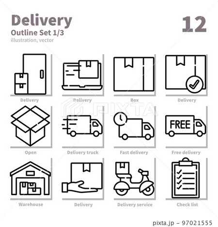 Delivery icons set, Outline, vector and illustration set 1 97021555