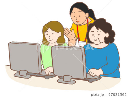 就労移行支援事業所でパソコン操作を習う精神障害者のイラスト 97021562