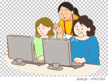 就労移行支援事業所でパソコン操作を習う精神障害者のイラスト 97021562
