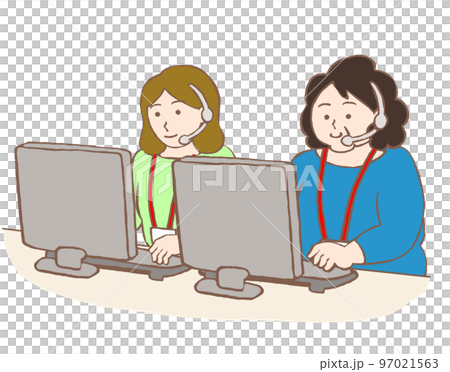コールセンターでアルバイトをする女性たちのイラスト 97021563