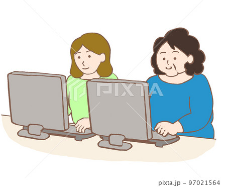 パソコン教室に参加する女性たちのイラスト 97021564