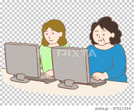 パソコン教室に参加する女性たちのイラスト 97021564