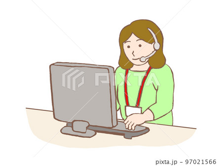 コールセンターでアルバイトをする若い女性のイラスト 97021566