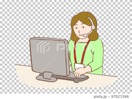 コールセンターでアルバイトをする若い女性のイラスト 97021566