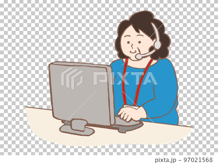コールセンターでパート勤務する中年女性のイラスト 97021568