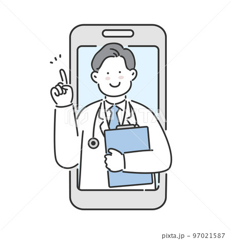 スマホでオンライン診療案内をする医者 スマホでオンライン診療案内をする医者 97021587