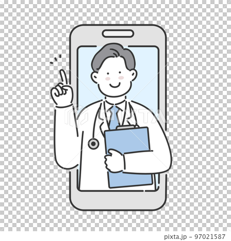 スマホでオンライン診療案内をする医者 スマホでオンライン診療案内をする医者 97021587