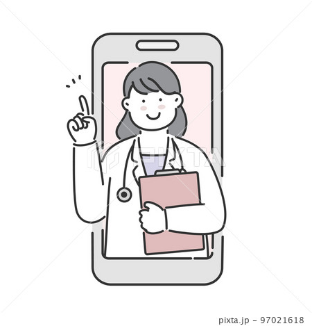 スマホでオンライン診療案内をする女医 97021618