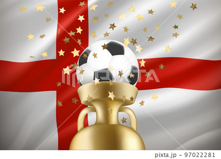 English is the winner of the game. Soccer ball with golden prize and national flag. 3d vector illustration 97022281