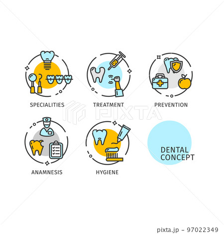 Dental Concept Thin Line Icons Labels Set. Vector 97022349