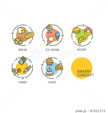 Bakery Concept Thin Line Icons Labels Set. Vector 97022373