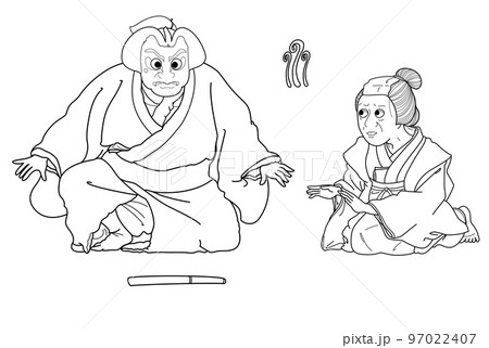 歌舞伎,引窓,双蝶々曲輪日記,線画 歌舞伎,引窓,双蝶々曲輪日記,線画 97022407