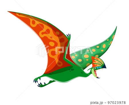 Cartoon Tapejara dinosaur character. Extinct flying carnivorous reptile, paleontology dinosaur with sharp teeth and crest. Mesozoic era Pterosaur beast isolated vector cute personage 97023978