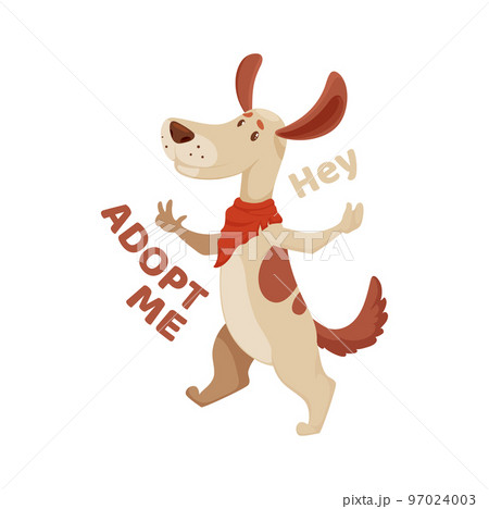 Adopt me icon, dog pets adoption sign and animal shelter and rescue house vector emblem. Happy friendly dog and hey adopt me icon for lost or abandoned and homeless dogs adoption Adopt me icon, dog pets adoption sign and animal shelter and rescue house vector emblem. Happy friendly dog and hey adopt me icon for lost or abandoned and homeless dogs adoption 97024003