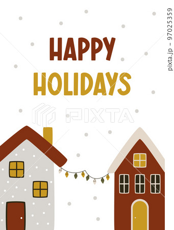 Holiday card with houses and greeting inscription in hygge style 97025359