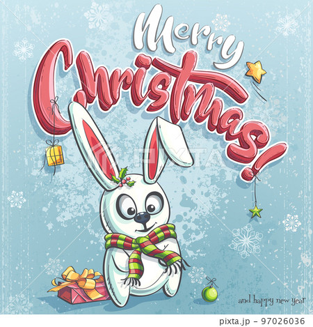 Merry Christmas with the funny cartoon rabbit 97026036