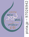 greeting card with cat of numbers 2023 in hand draw 97026942