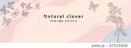 Banner with doodle flowers, butterflies hand drawn background luxury colorful 97028006
