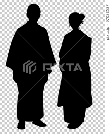 着物 男女 シルエット 2人 全身 97028587
