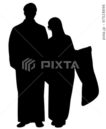 着物 男女 シルエット 2人 全身 97028696