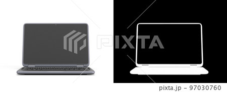 Front presentation new modern laptop with white empty screan 3d render on white with alpha 97030760