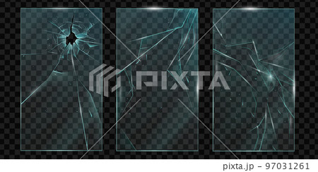 Cracked glass, vector broken phone screen, scratched smartphone pane shattered texture effect. Cracked glass, vector broken phone screen, scratched smartphone pane shattered texture effect. 97031261