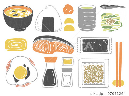 手描きの日本の朝食セット 97031264