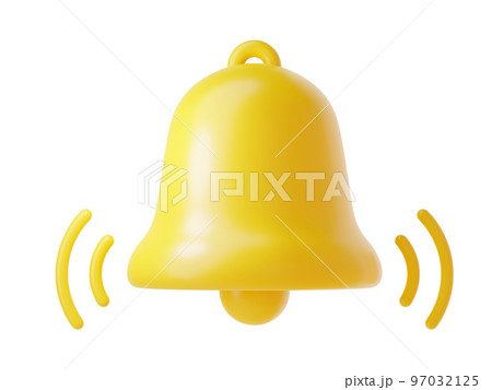 Notification bell icon 3d render - cute cartoon illustration of simple yellow bell for reminder or notice concept. Notification bell icon 3d render - cute cartoon illustration of simple yellow bell for reminder or notice concept. 97032125
