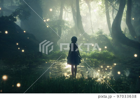 森 泉 ファンタジー 木漏れ日 少女 イラスト 神秘 妖精 97033638